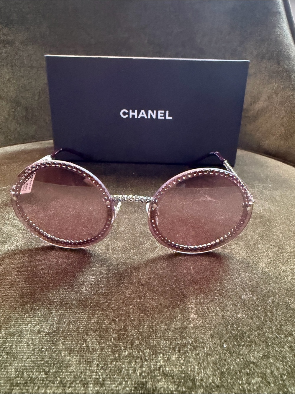 CHANEL Round Pink Sunglasses with Crystal Trim